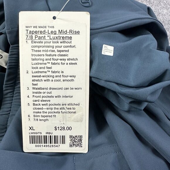 NWT lululemon Tapered-Leg Mid-Rise Pant 7/8 Length Luxtreme Iron Blue Size XL - Picture 13 of 13